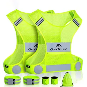 2 Pack Reflective Vest Running Gear, Ultralight & Comfy Cycling Reflective Vests with Large Pocket & Adjustable Waist for Women Men, Night Runner Safety Vest   Hi Vis Armbands & Bag(Medium)