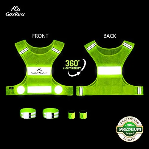 2 Pack Reflective Vest Running Gear, Ultralight & Comfy Cycling Reflective Vests with Large Pocket & Adjustable Waist for Women Men, Night Runner Safety Vest   Hi Vis Armbands & Bag(Medium)