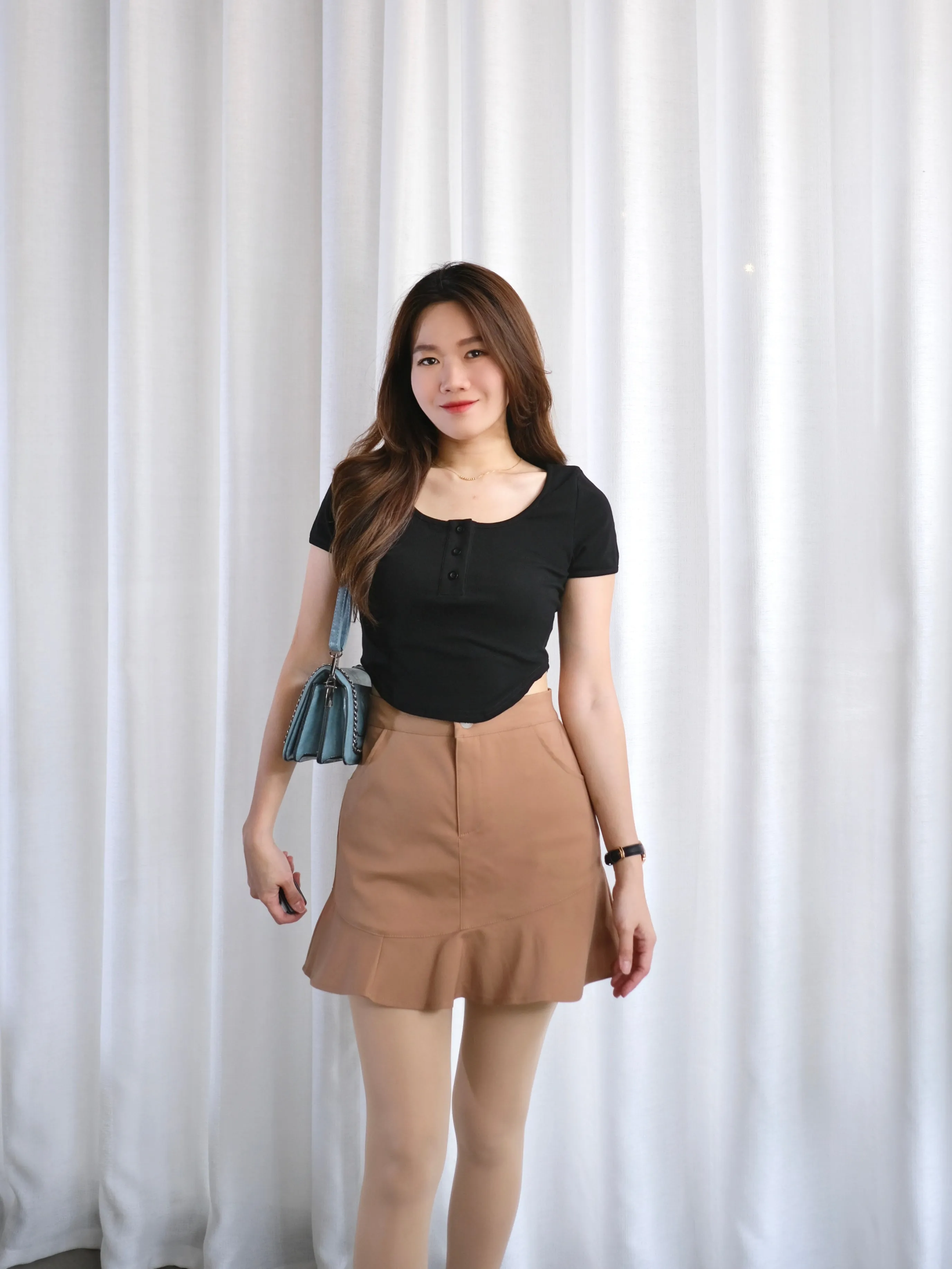 ACEWIN Button Front Round Neck and Hem Cotton T-Shirt (Size S-M) 110313