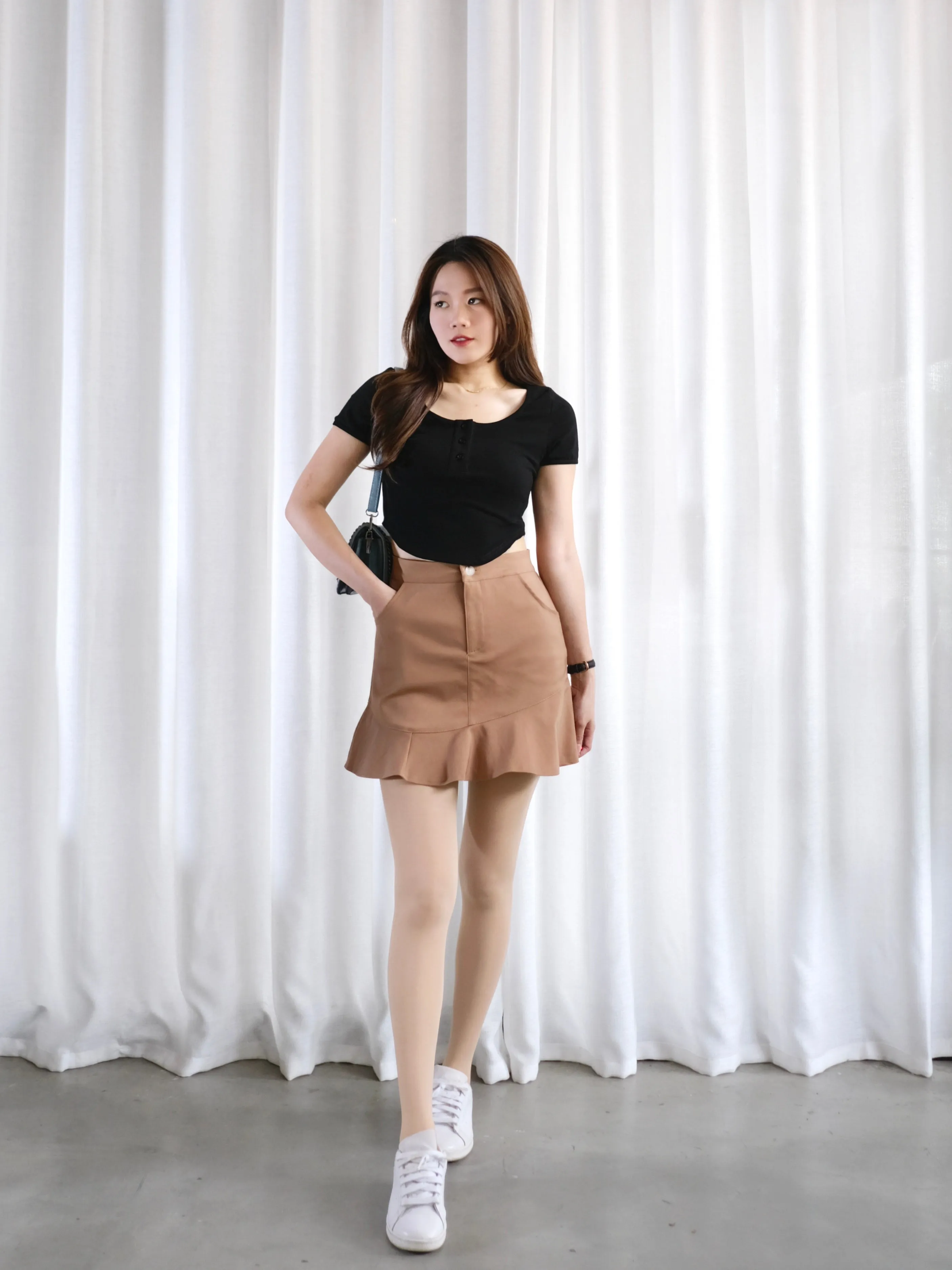 ACEWIN Button Front Round Neck and Hem Cotton T-Shirt (Size S-M) 110313