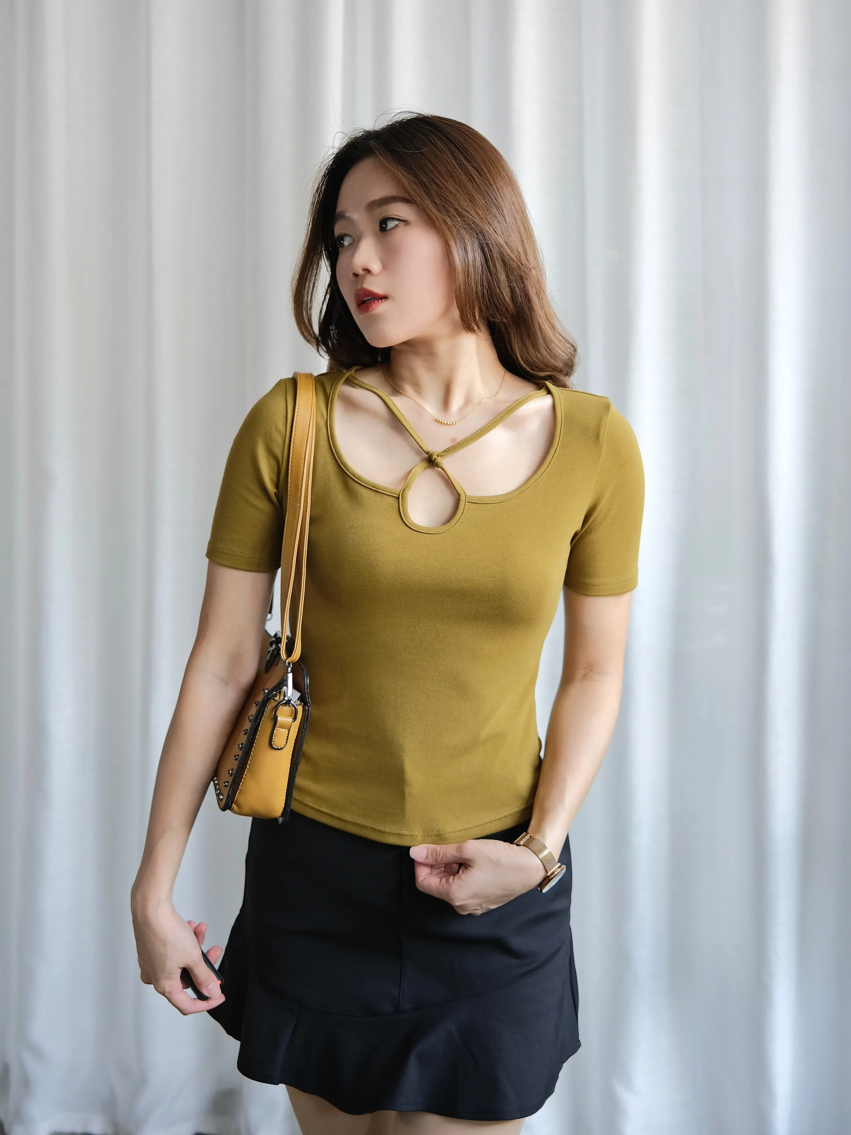 ACEWIN Keyhole Detail Cotton T-Shirt (Size S-L) 110309