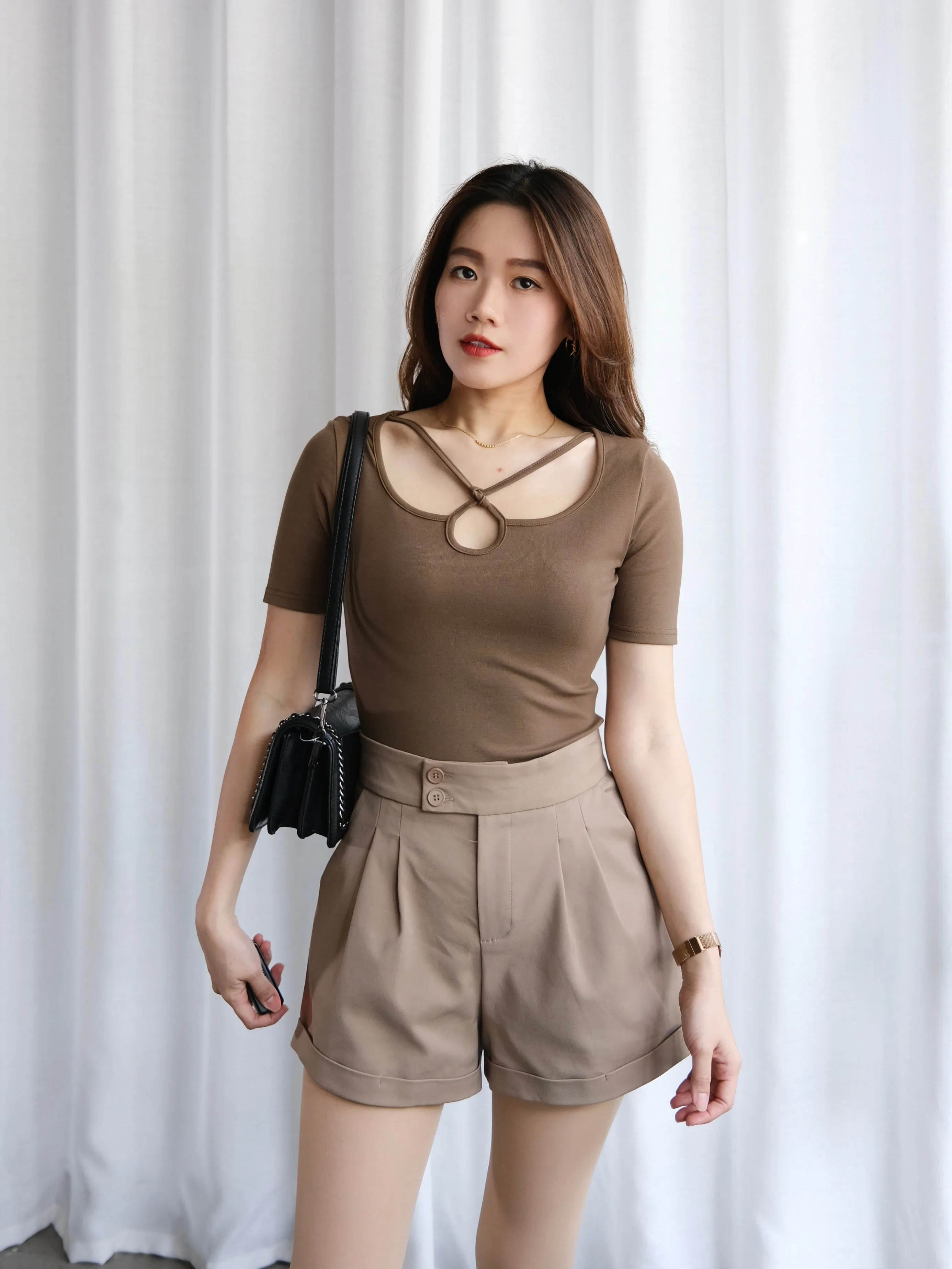 ACEWIN Keyhole Detail Cotton T-Shirt (Size S-L) 110309