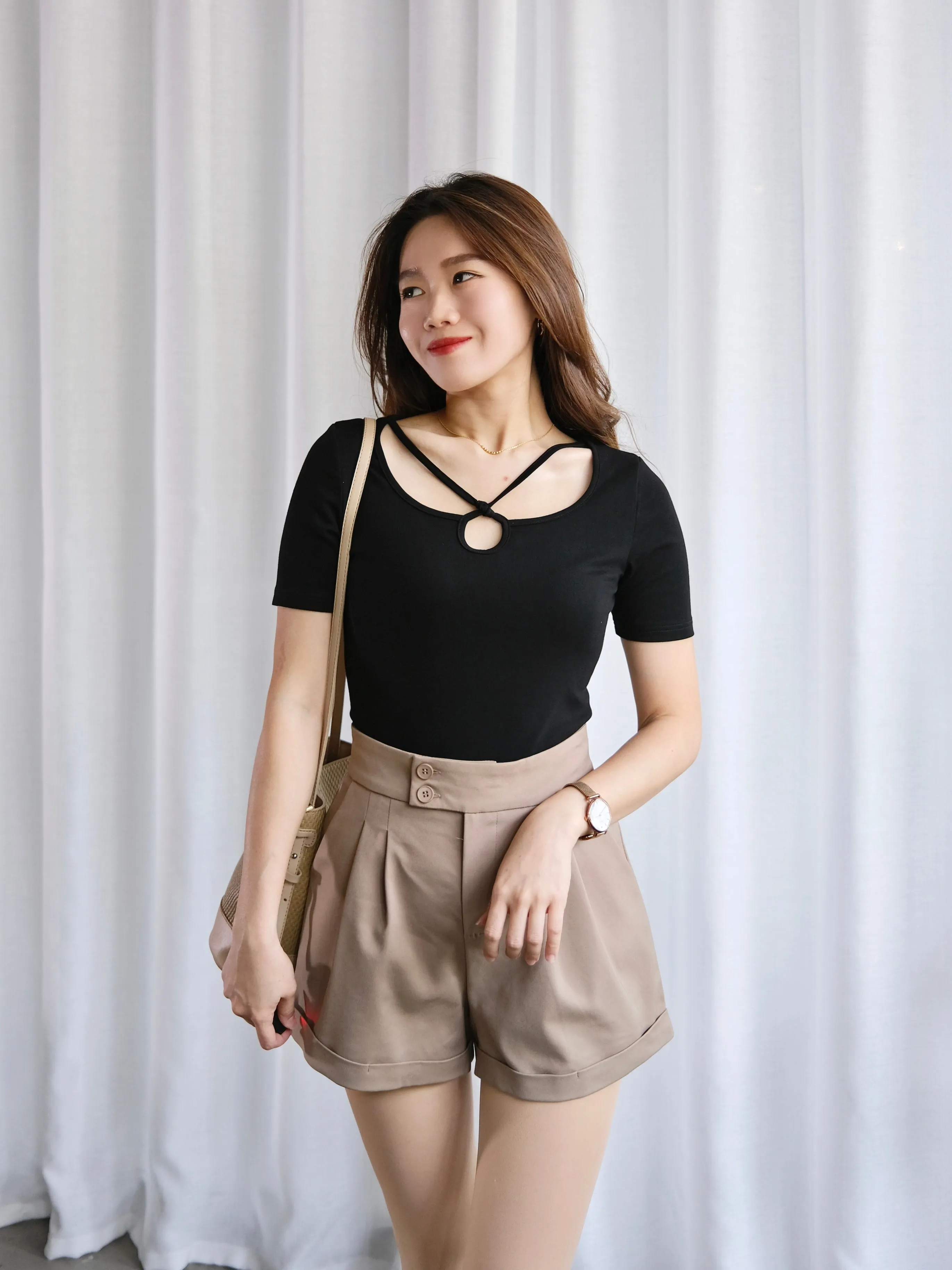 ACEWIN Keyhole Detail Cotton T-Shirt (Size S-L) 110309