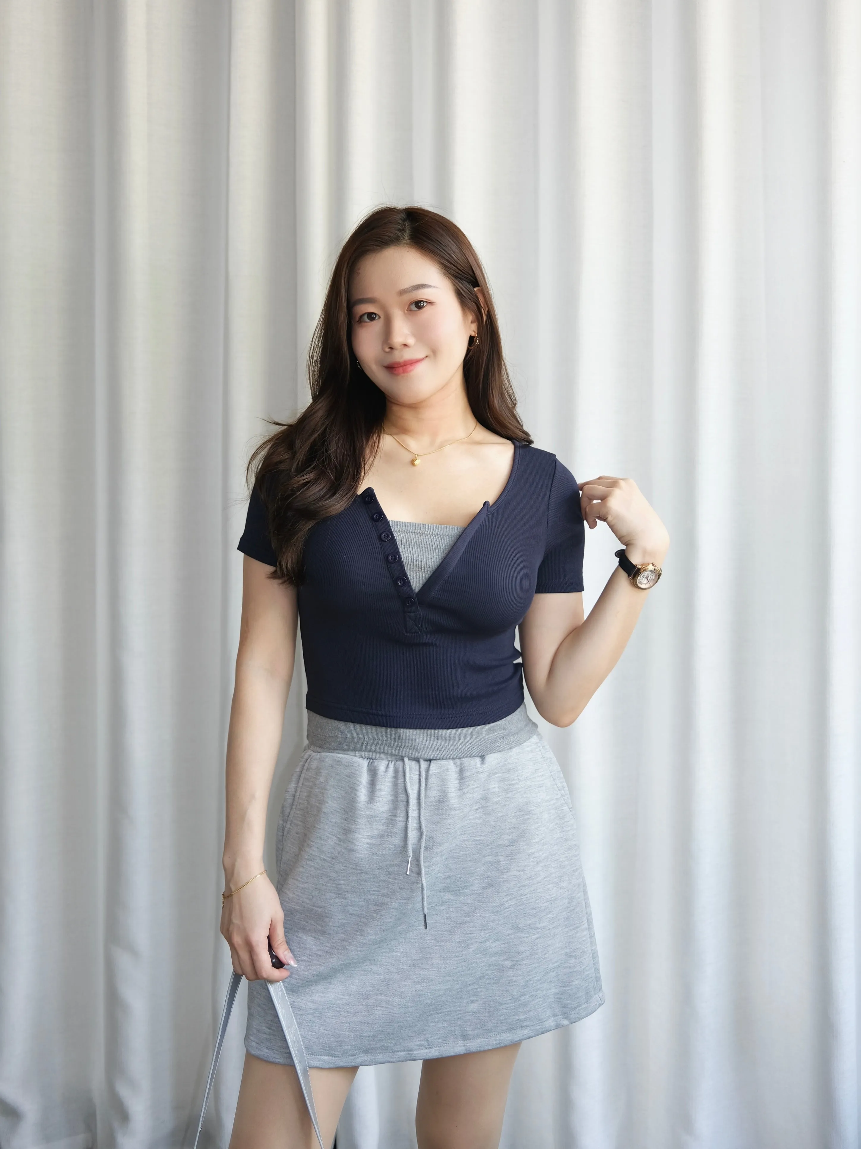 ACEWIN Two Tone Fake Layered Top (Free Size) 110358