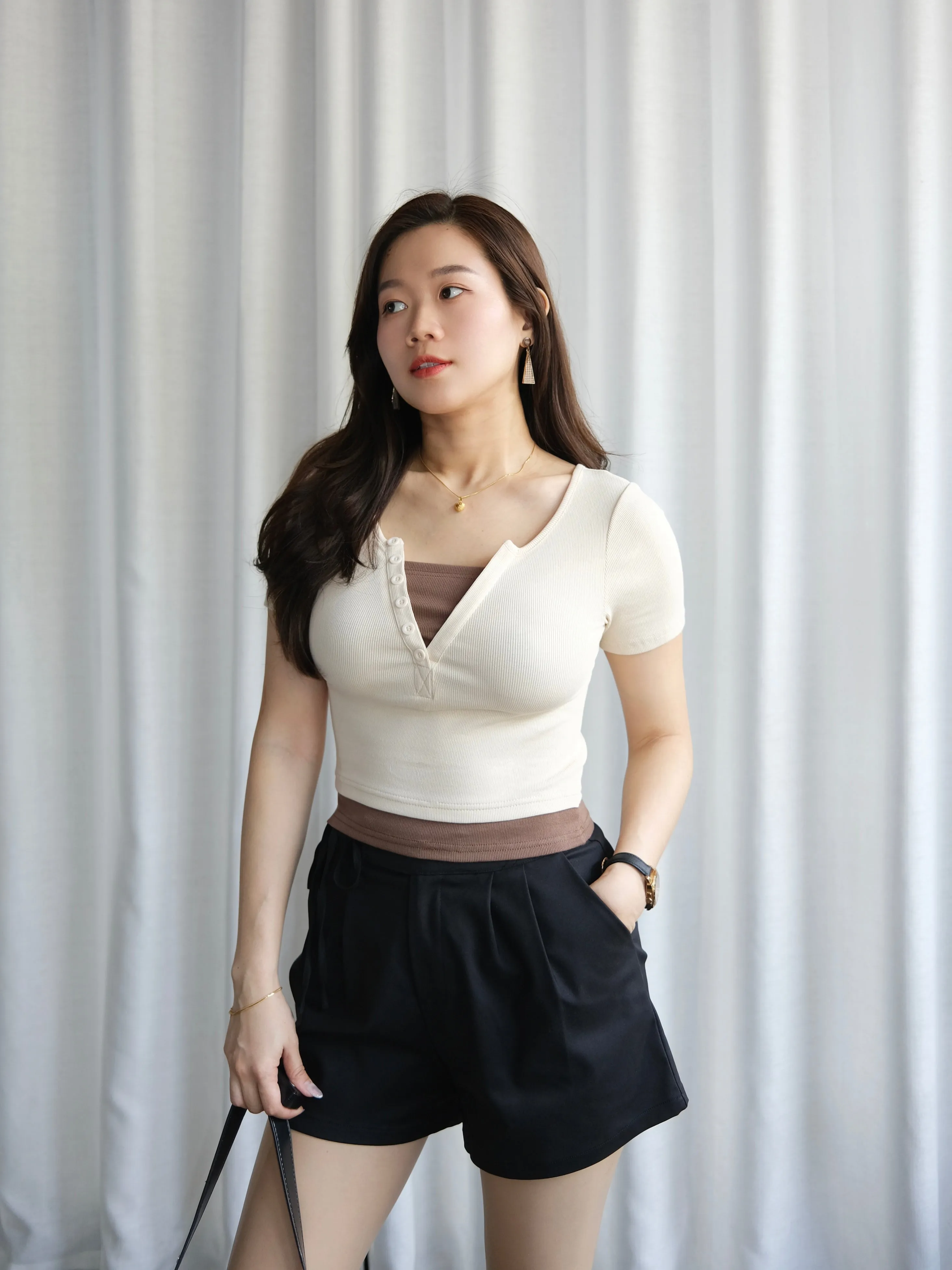 ACEWIN Two Tone Fake Layered Top (Free Size) 110358