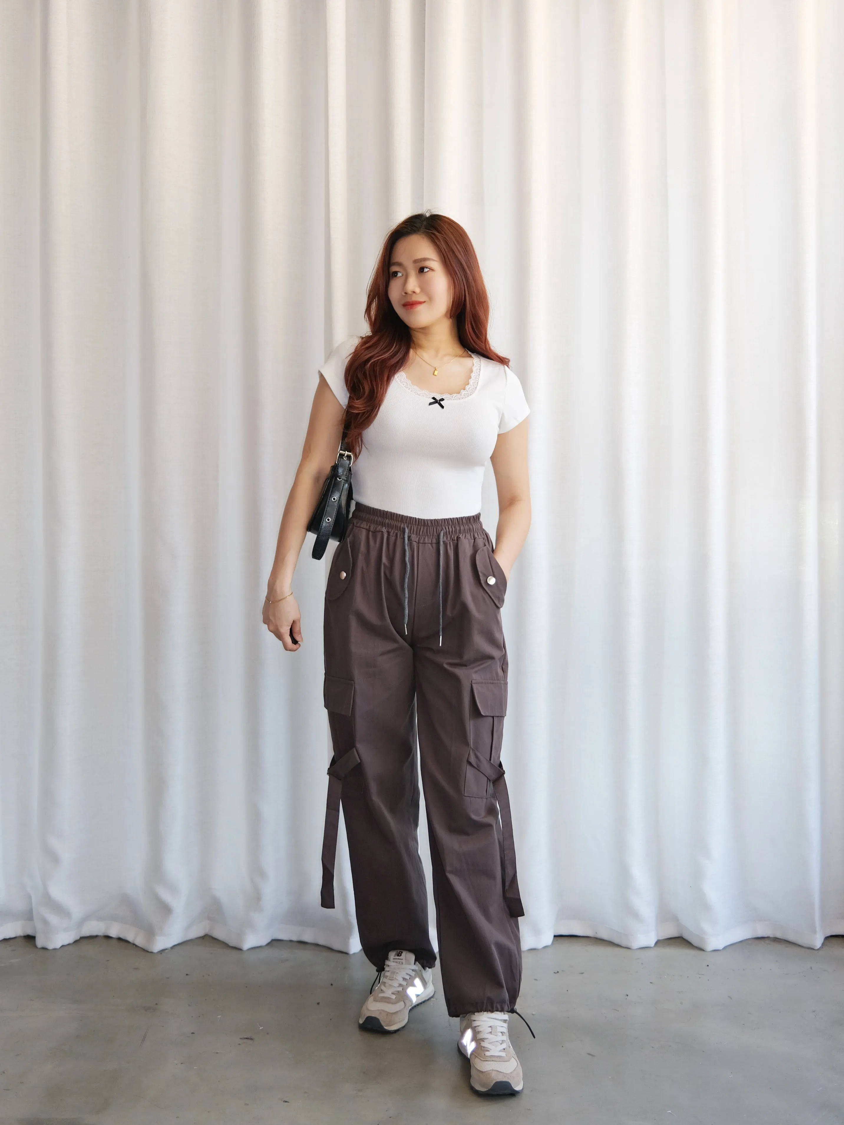 ACEWIN U-Neck Lace Edge Ribbon Detailed Top (Free Size) 110337