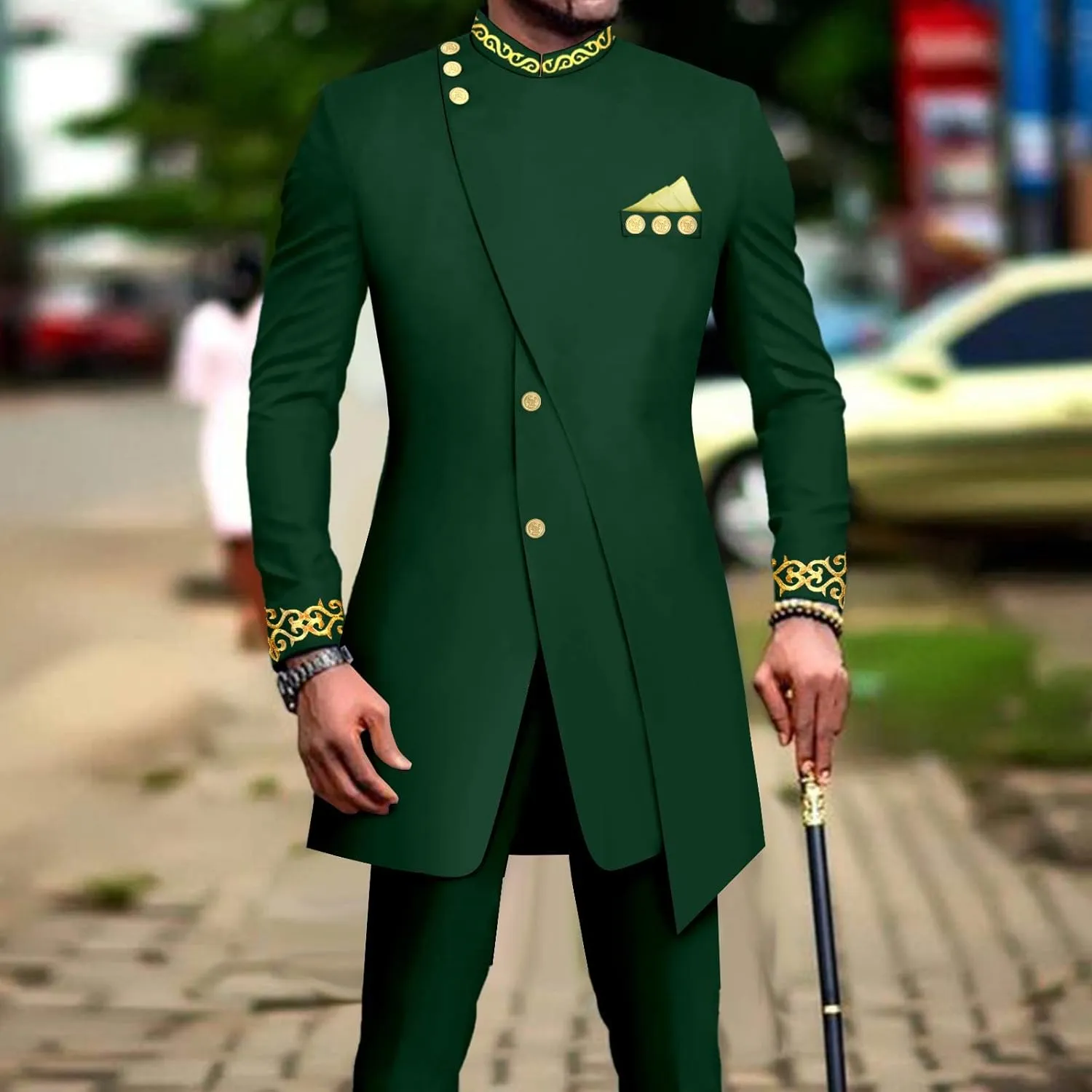 African Suits for Men Slim Fit Embroidery Blazer and Pants Set Business Dress Suit Party Wedding Evening