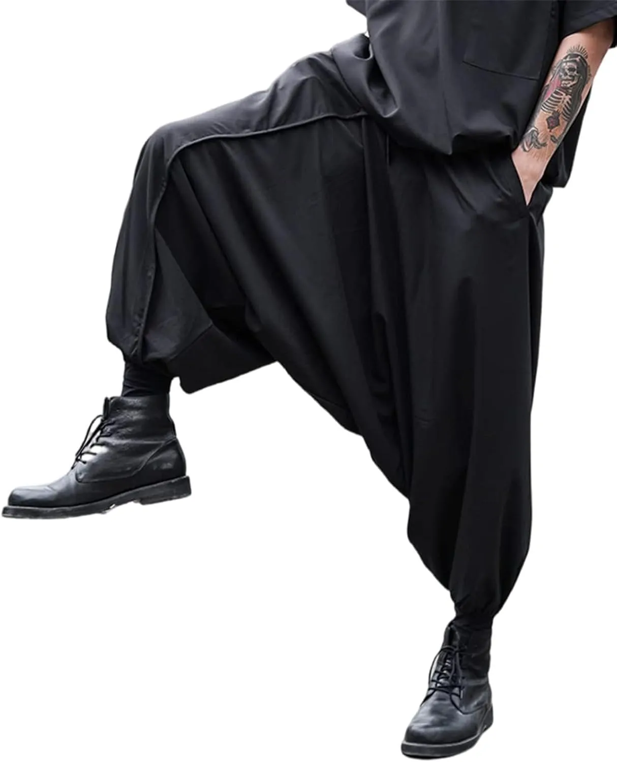 AITFINEISM Men's Casual Skirt Pants Loose Wide Leg Harem Pant Japanese Harajuku Kimono Trousers