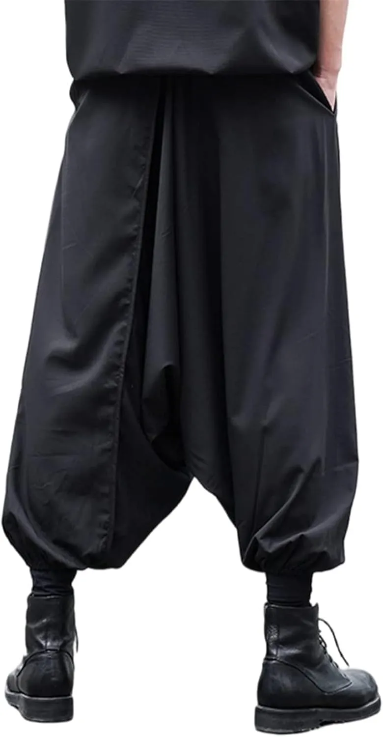 AITFINEISM Men's Casual Skirt Pants Loose Wide Leg Harem Pant Japanese Harajuku Kimono Trousers