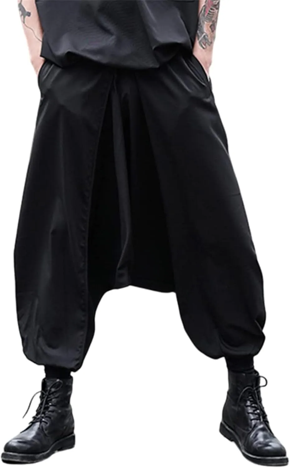 AITFINEISM Men's Casual Skirt Pants Loose Wide Leg Harem Pant Japanese Harajuku Kimono Trousers