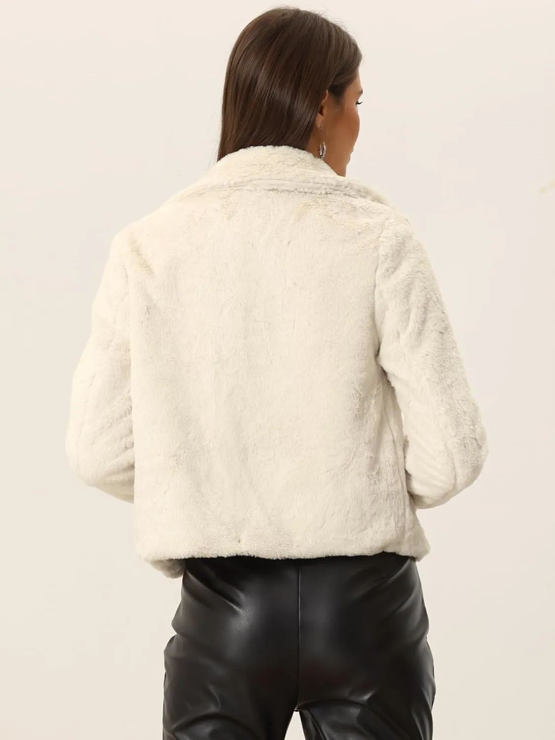 Allegra K Women's Cropped Faux Fur Jacket Lapel Cardigan Shrug 2024 Winter Fluffy Faux Fur Coat
