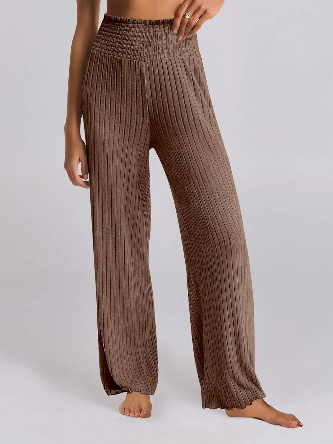 ANRABESS Women 2 Piece Lounge Pajamas Sets Casual Ribbed Knit Long Sleeve Top Pants Matching Set 2025 Fall Outfits Clothes