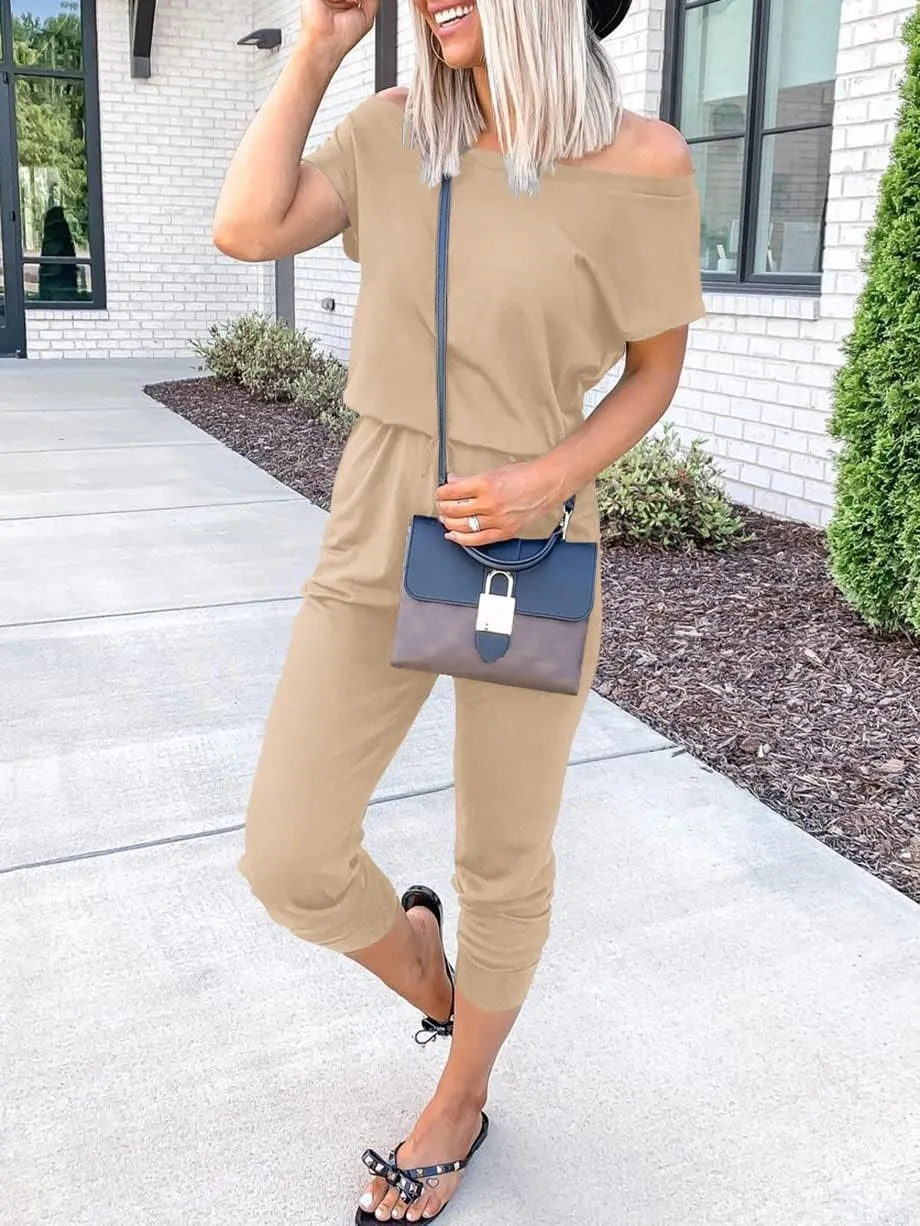 ANRABESS Women's Loose Summer Casual Off Shoulder Elastic Waist Stretchy Long Romper Jumpsuit