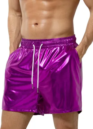 Arjen Kroos Mens Sexy Shorts Metallic Shiny Sparkly Hot Drawstring Short Pants with Pockets