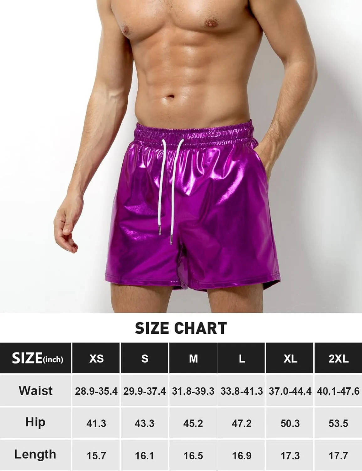 Arjen Kroos Mens Sexy Shorts Metallic Shiny Sparkly Hot Drawstring Short Pants with Pockets