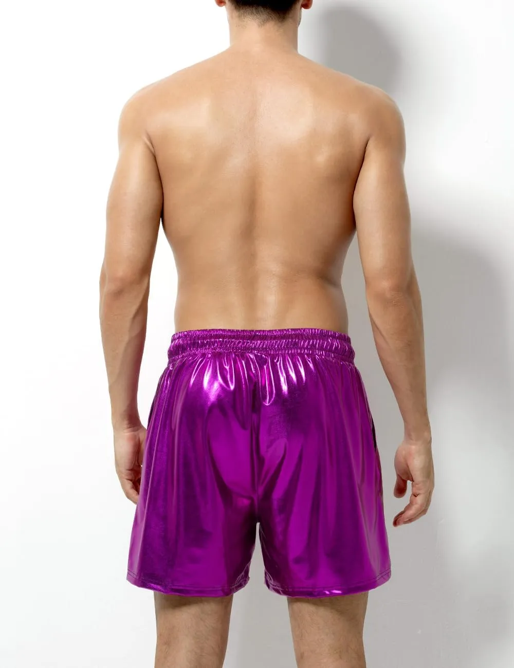 Arjen Kroos Mens Sexy Shorts Metallic Shiny Sparkly Hot Drawstring Short Pants with Pockets