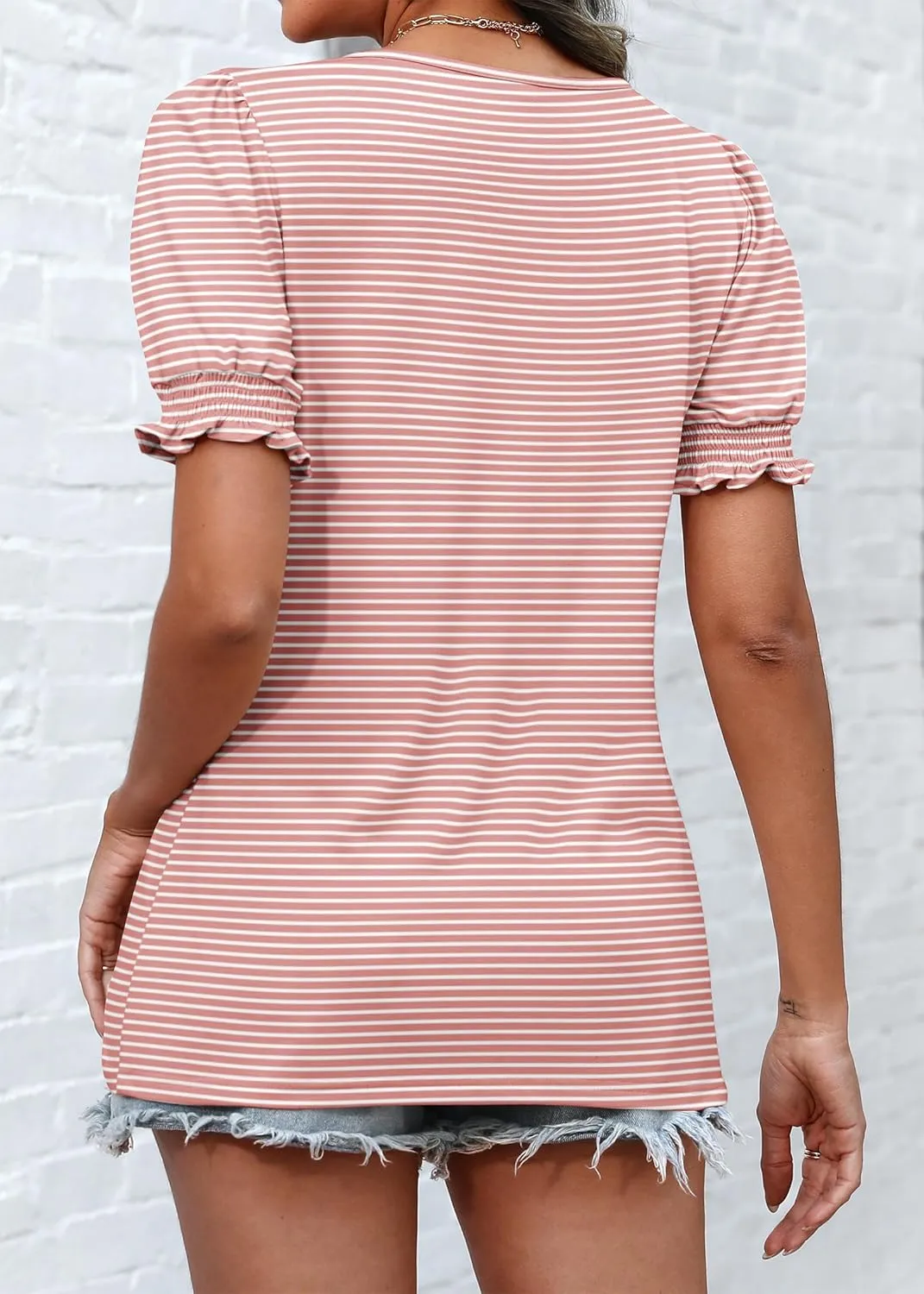 ATHMILE Womens Summer Tops Square Neck Dressy Casual Ruffle Trim Sleeve Cute T Shirts Trendy Clothes