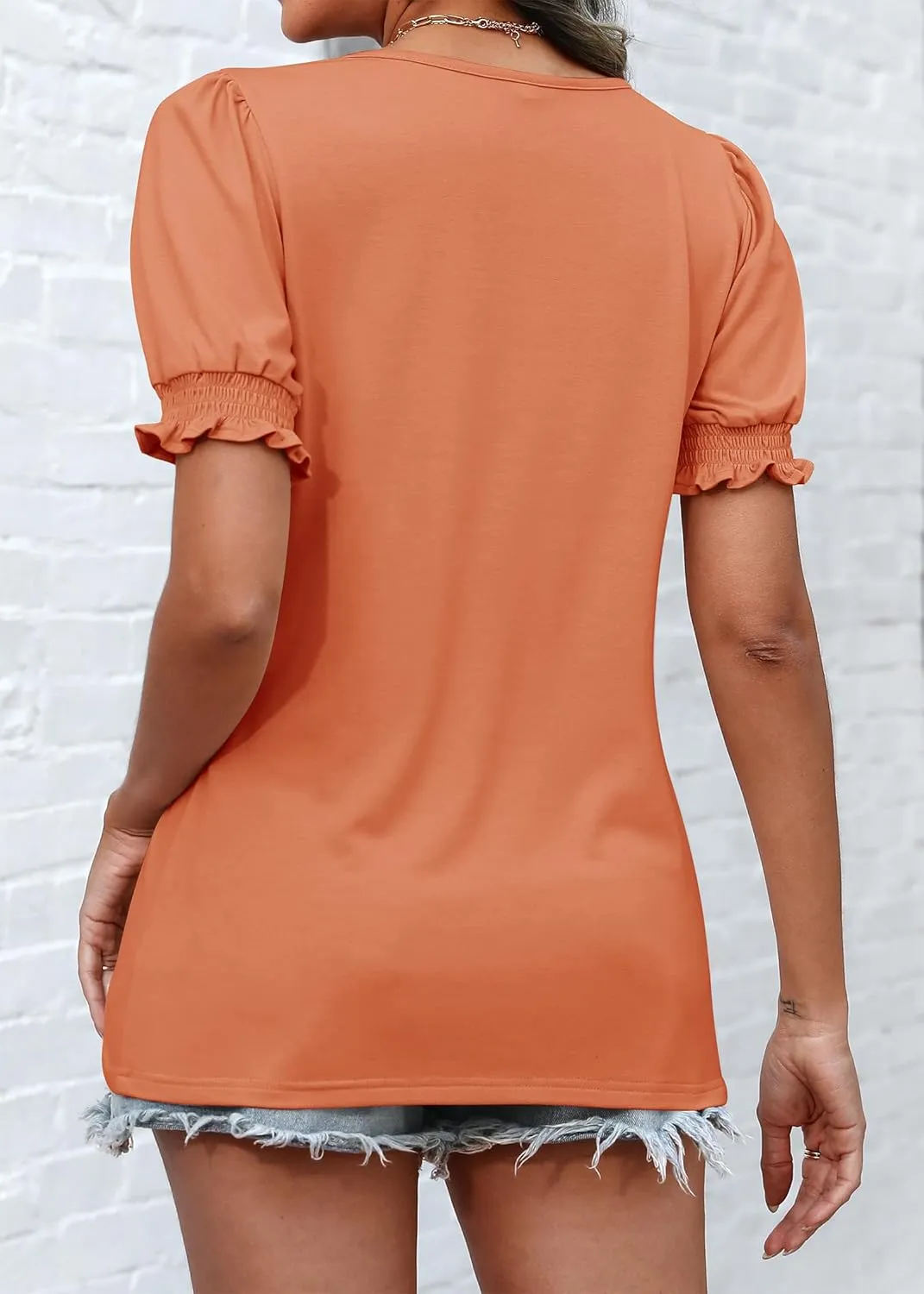 ATHMILE Womens Summer Tops Square Neck Dressy Casual Ruffle Trim Sleeve Cute T Shirts Trendy Clothes