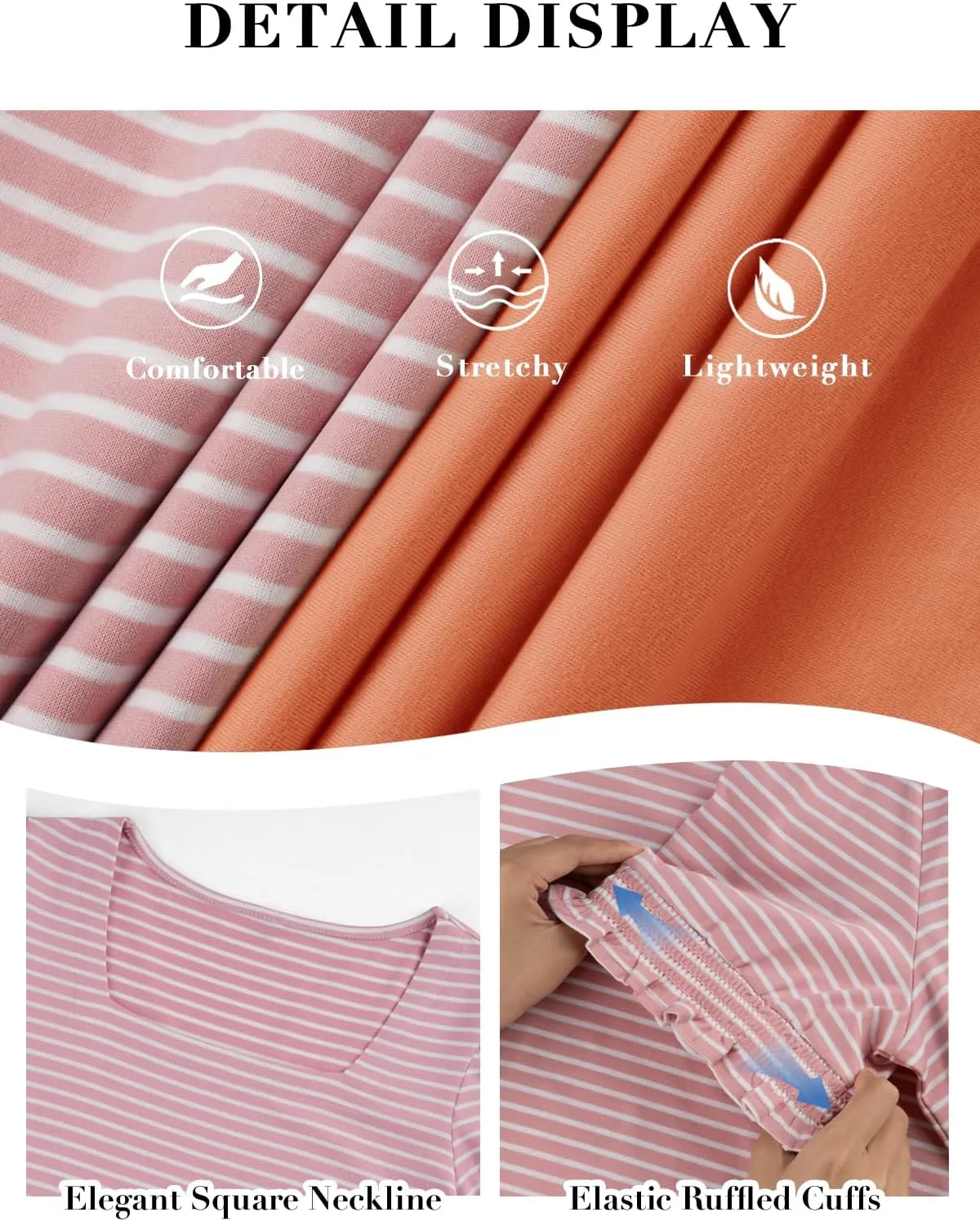ATHMILE Womens Summer Tops Square Neck Dressy Casual Ruffle Trim Sleeve Cute T Shirts Trendy Clothes