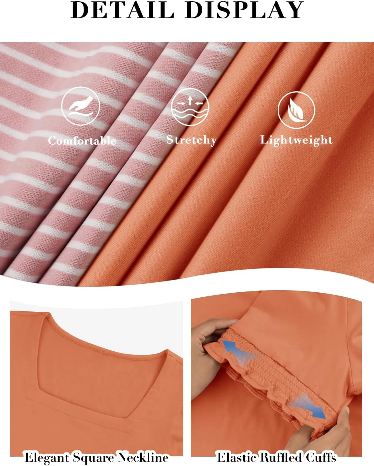 ATHMILE Womens Summer Tops Square Neck Dressy Casual Ruffle Trim Sleeve Cute T Shirts Trendy Clothes