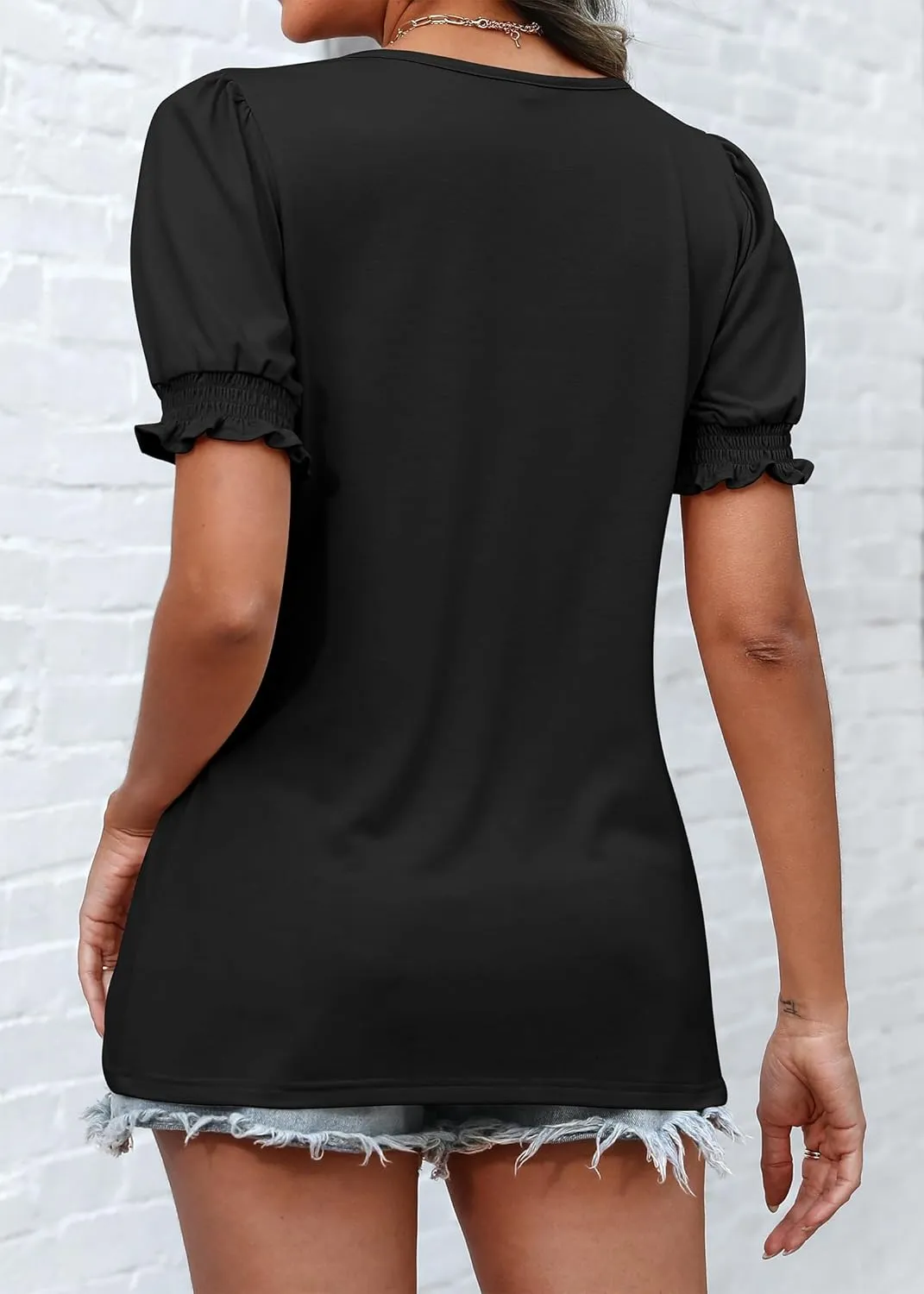ATHMILE Womens Summer Tops Square Neck Dressy Casual Ruffle Trim Sleeve Cute T Shirts Trendy Clothes