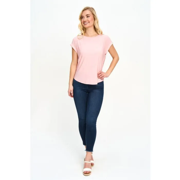 Back Detail Short Sleeve Top in Pink