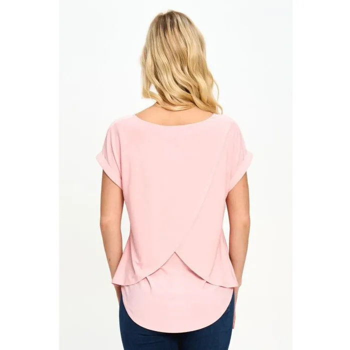 Back Detail Short Sleeve Top in Pink