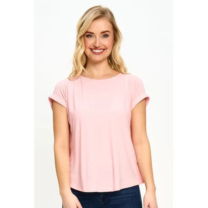Back Detail Short Sleeve Top in Pink