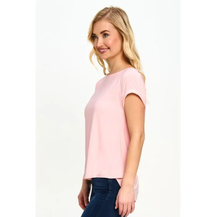 Back Detail Short Sleeve Top in Pink