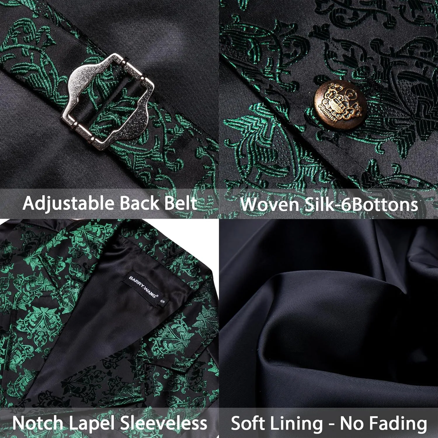 Barry.Wang Mens Victorian Suit Vest Lapel Collar Silk Paisley Steampunk Gothic Waistcoat Formal/Leisure Party