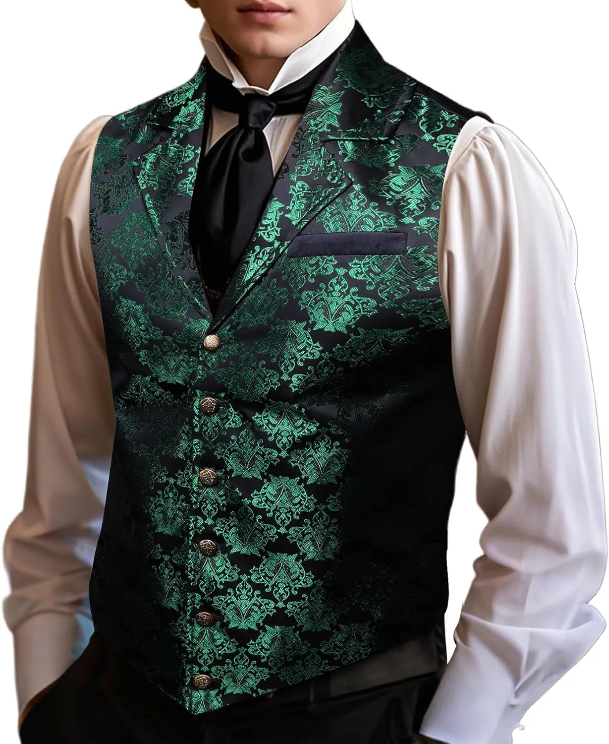 Barry.Wang Mens Victorian Suit Vest Lapel Collar Silk Paisley Steampunk Gothic Waistcoat Formal/Leisure Party