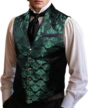 Barry.Wang Mens Victorian Suit Vest Lapel Collar Silk Paisley Steampunk Gothic Waistcoat Formal/Leisure Party