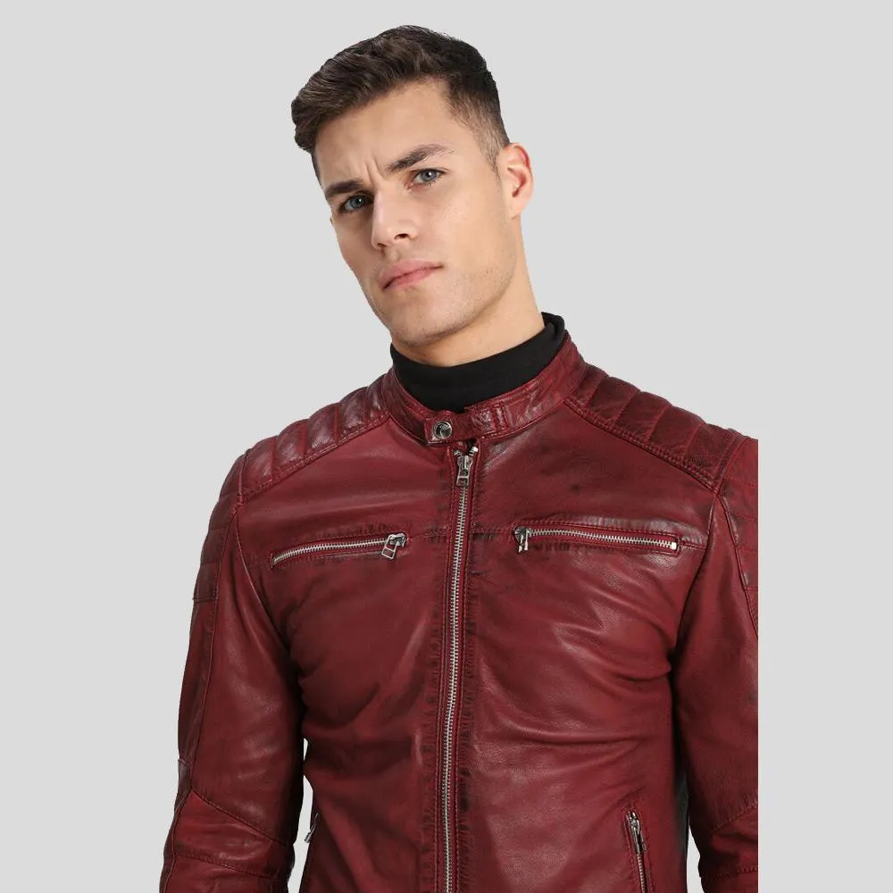 Ben Red Biker Leather Jacket for Men