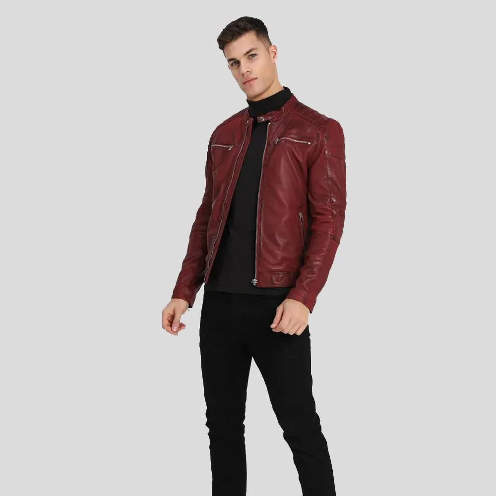 Ben Red Biker Leather Jacket for Men