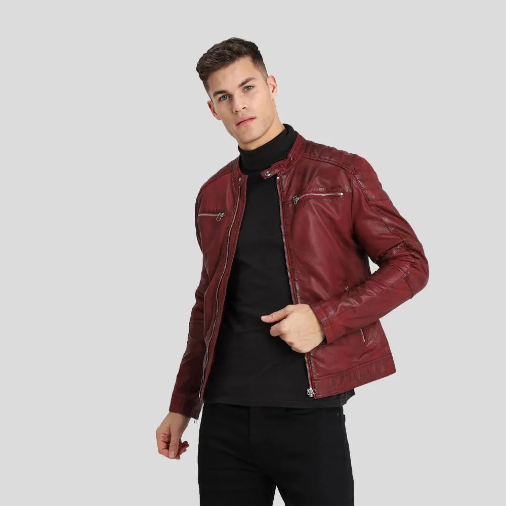 Ben Red Biker Leather Jacket for Men