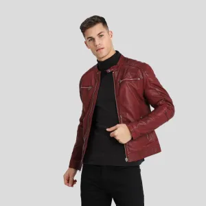 Ben Red Biker Leather Jacket for Men