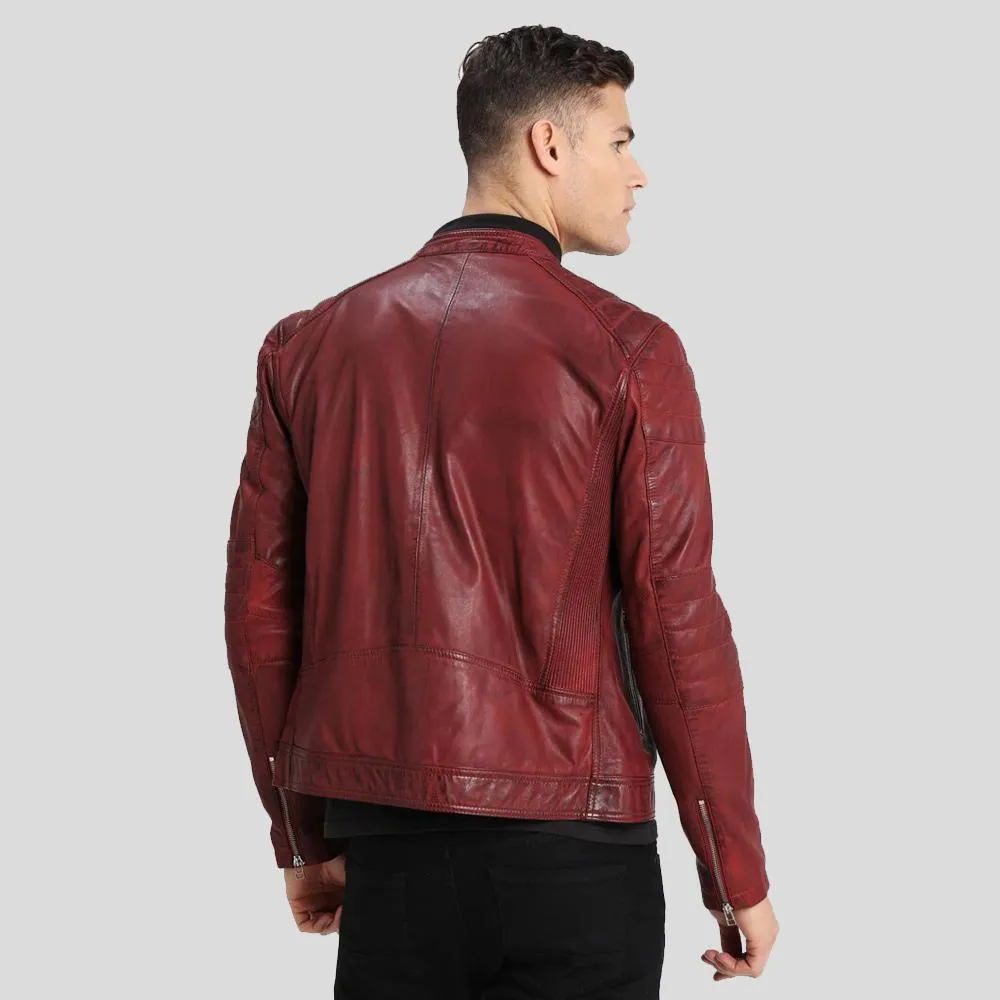 Ben Red Biker Leather Jacket for Men
