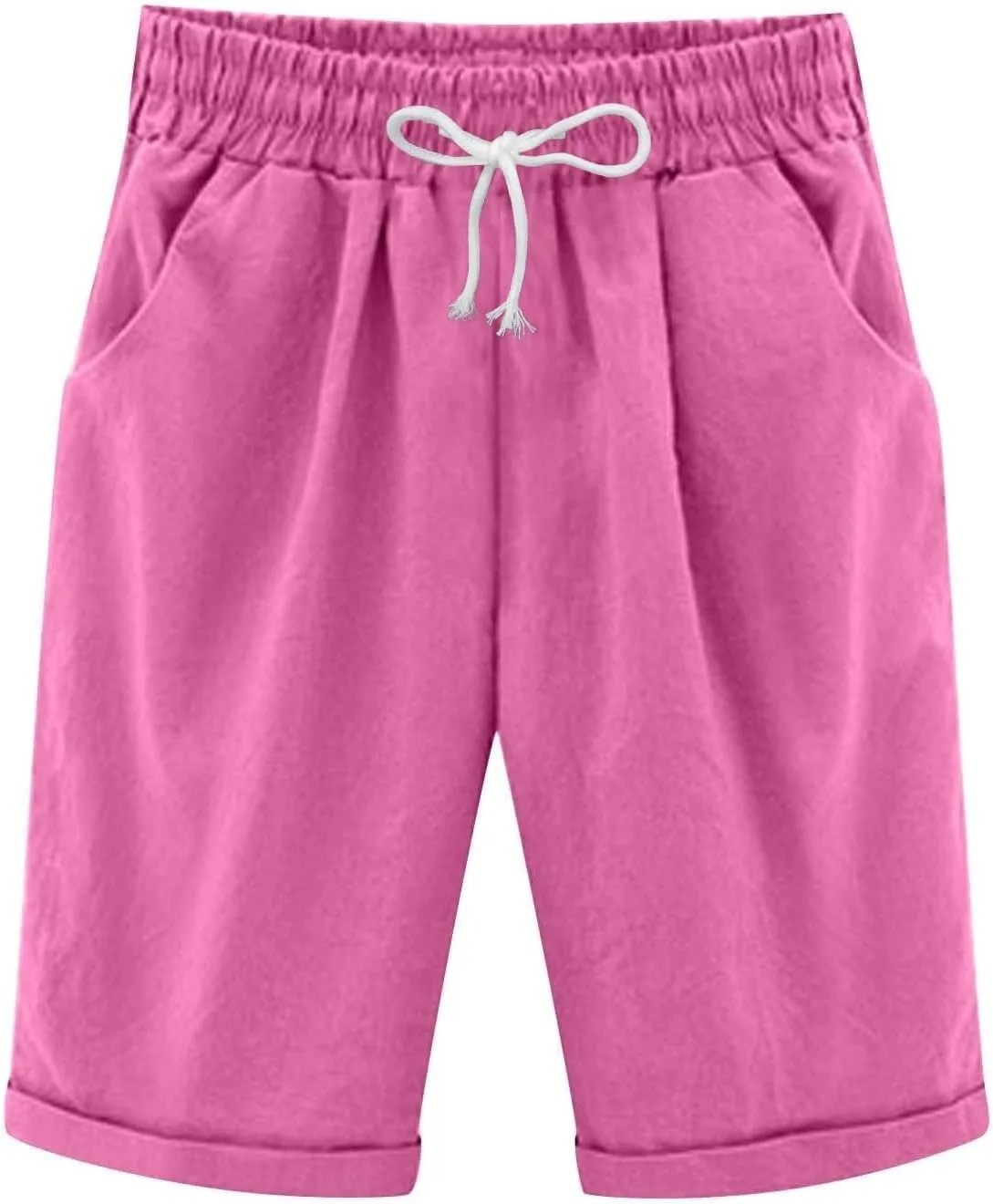 Bermuda Shorts for Women Cotton Linen Casual Plus Size Elastic High Waisted Loose Drawstring Summer 2025 Beach Pants