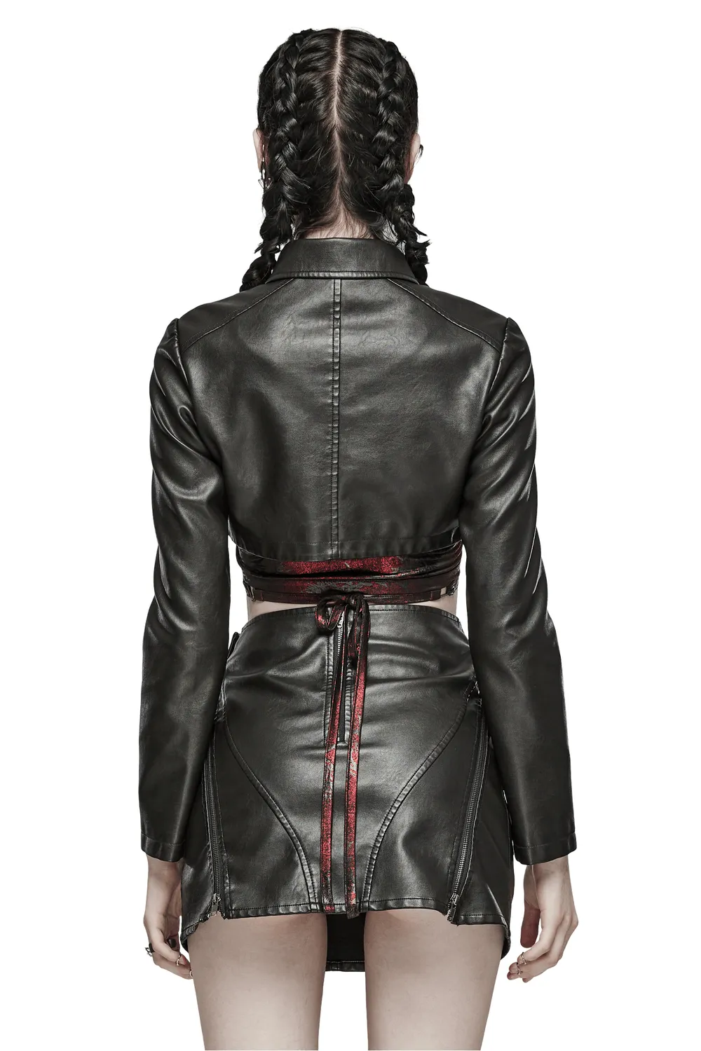 Black Faux Leather Punk Jacket with Mesh And Spikes