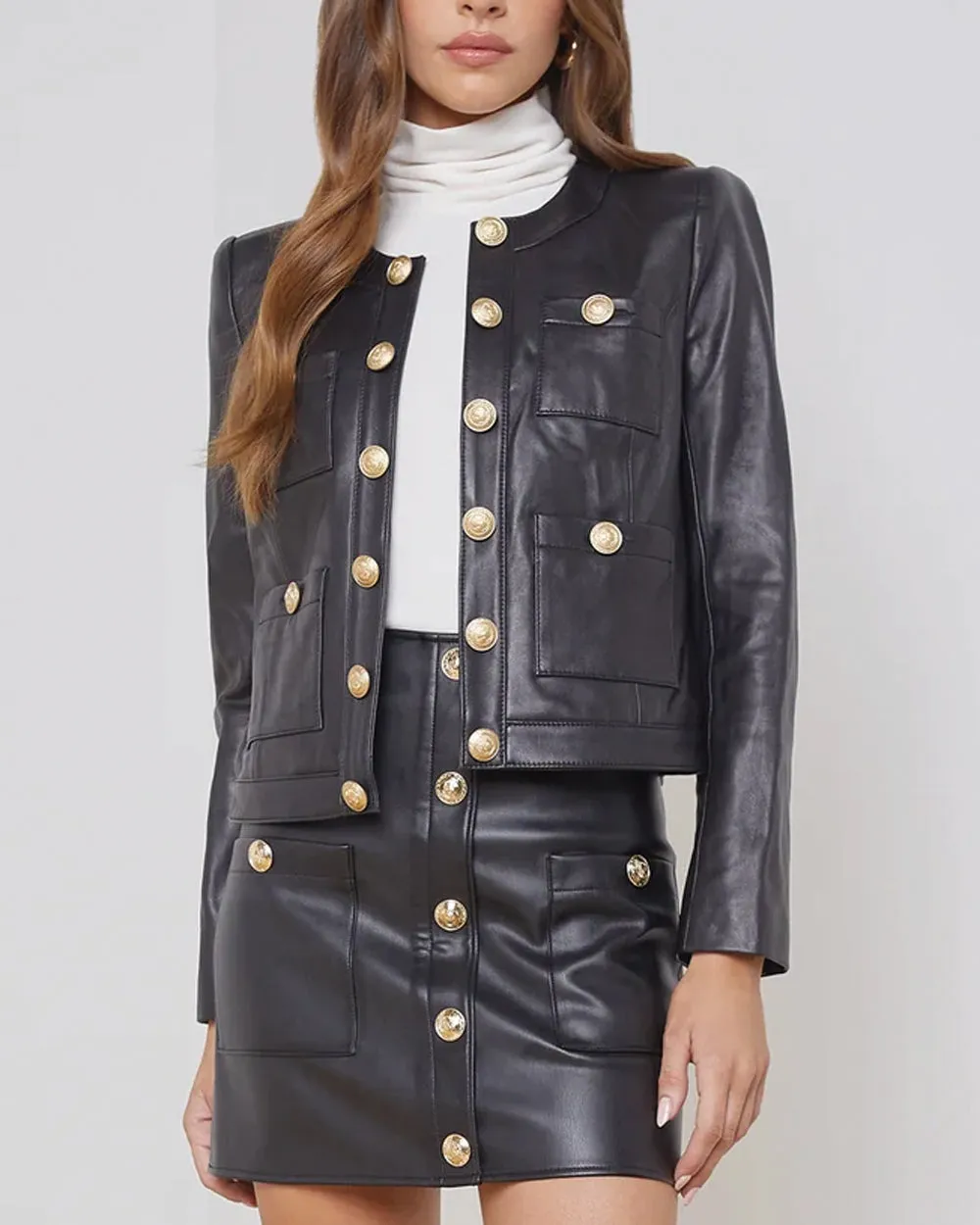 Black Leather Collarless Jayde Jacket
