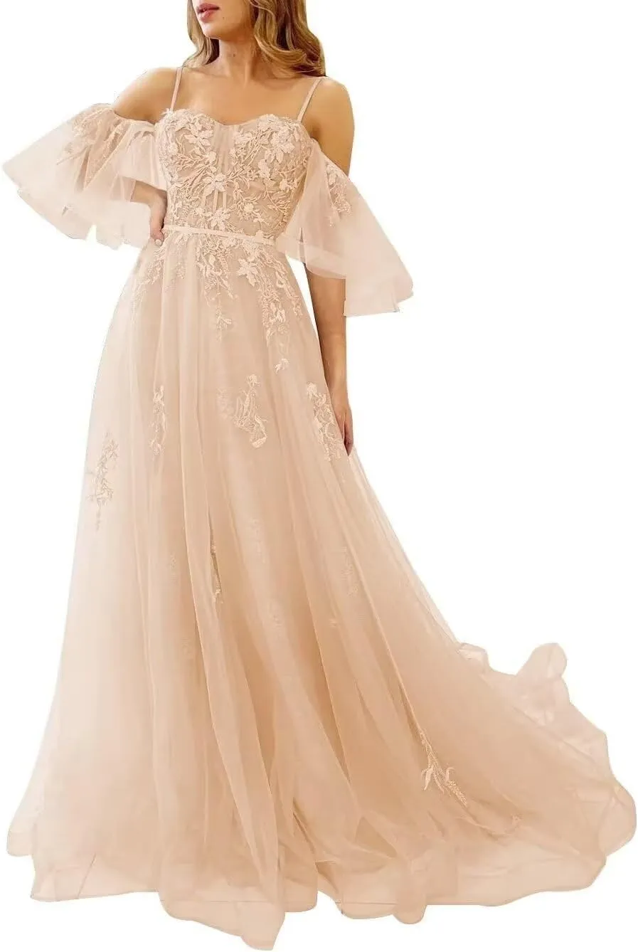 Changuan Off Shoulder Tulle Prom Dresses for Women Long Lace Appliques Formal Dress 2025 Ball Gown Evening Party Gowns