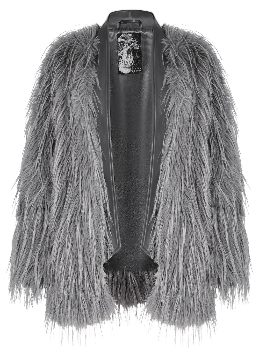 Chic Staggered Faux Fur Coat with Leather Detailing