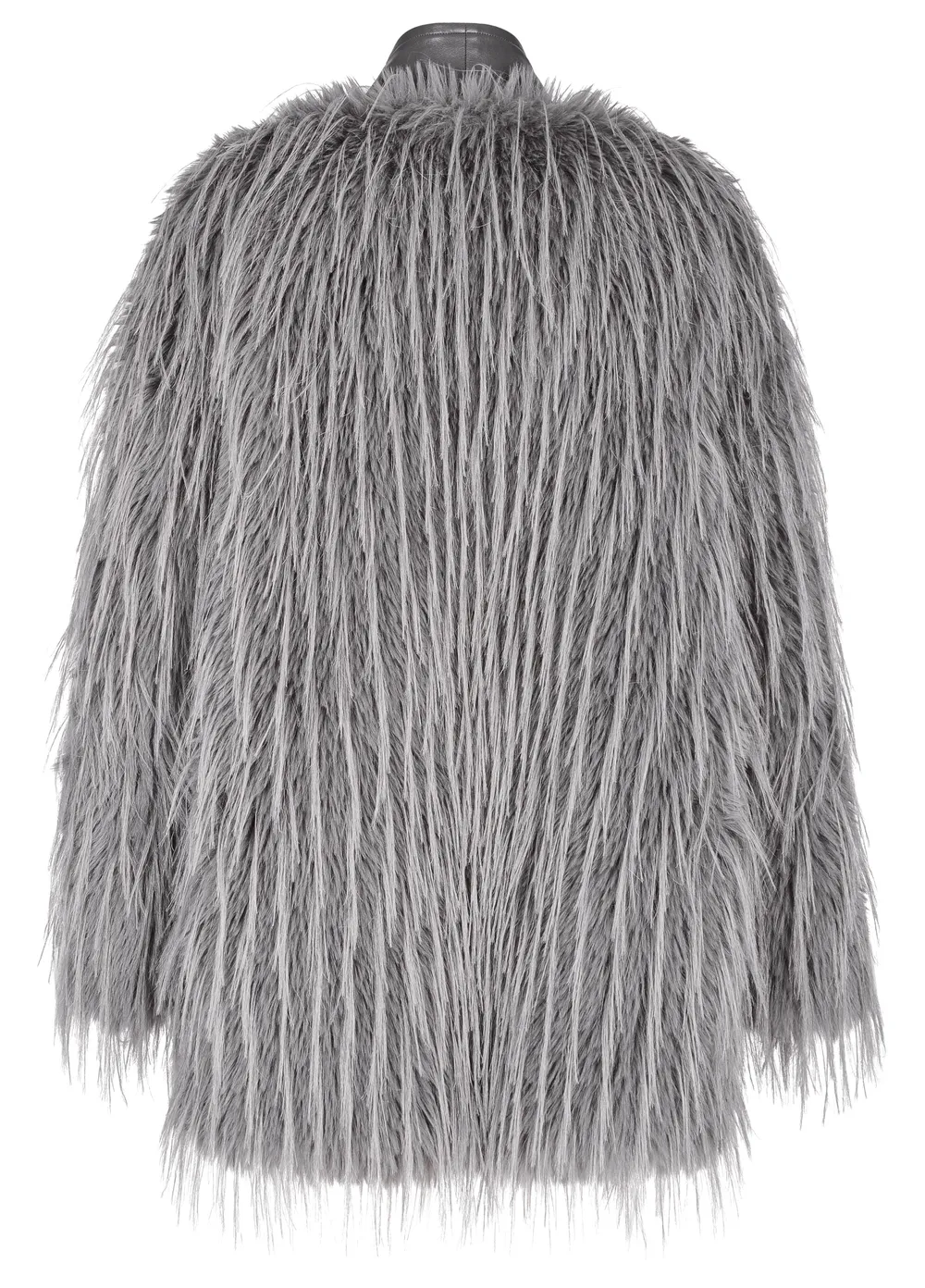 Chic Staggered Faux Fur Coat with Leather Detailing