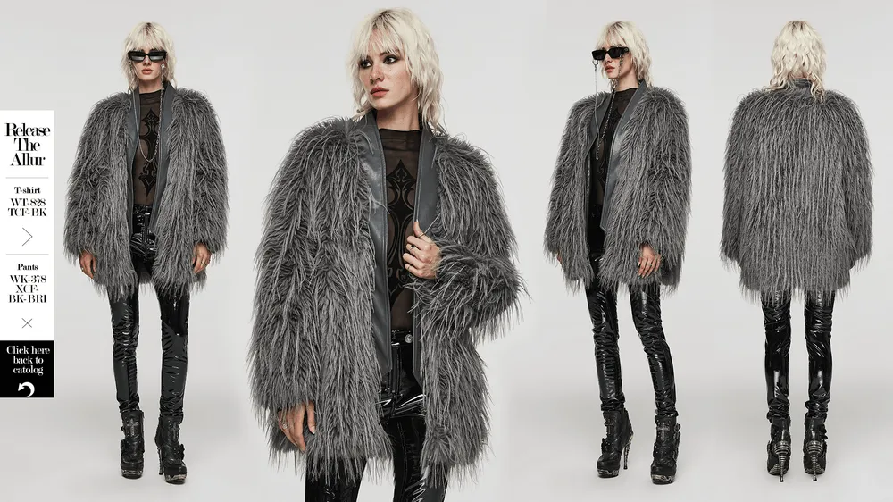 Chic Staggered Faux Fur Coat with Leather Detailing