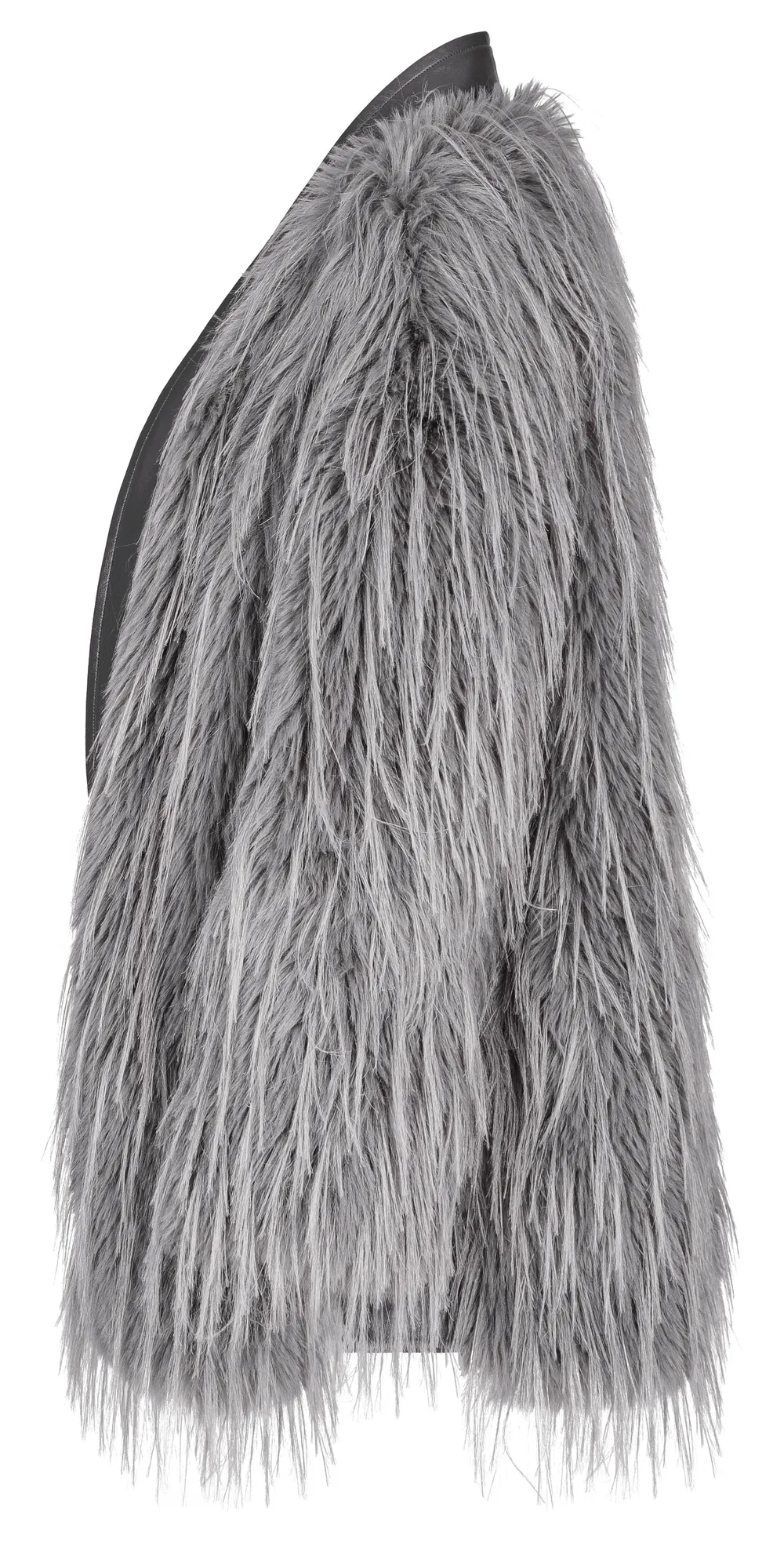 Chic Staggered Faux Fur Coat with Leather Detailing