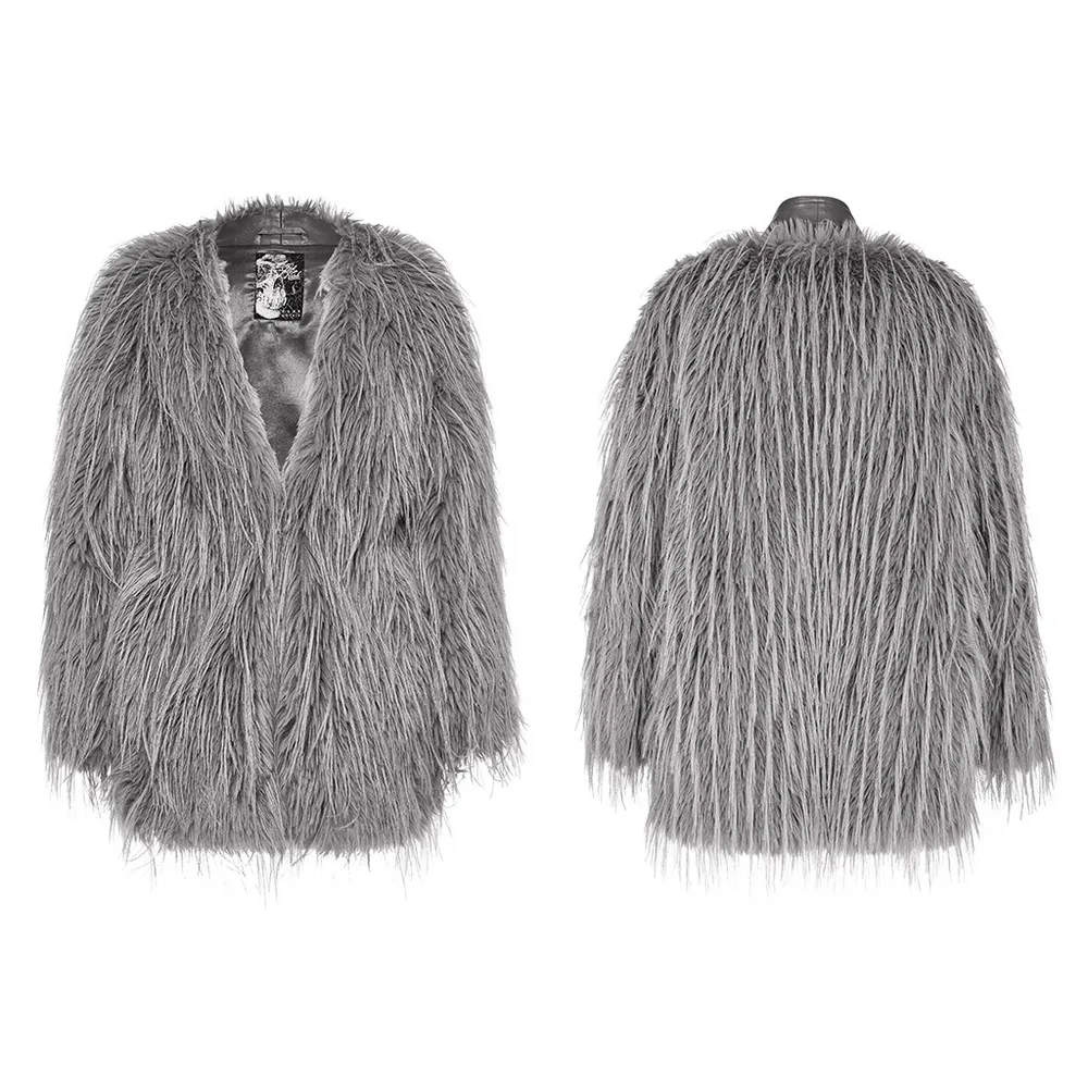 Chic Staggered Faux Fur Coat with Leather Detailing