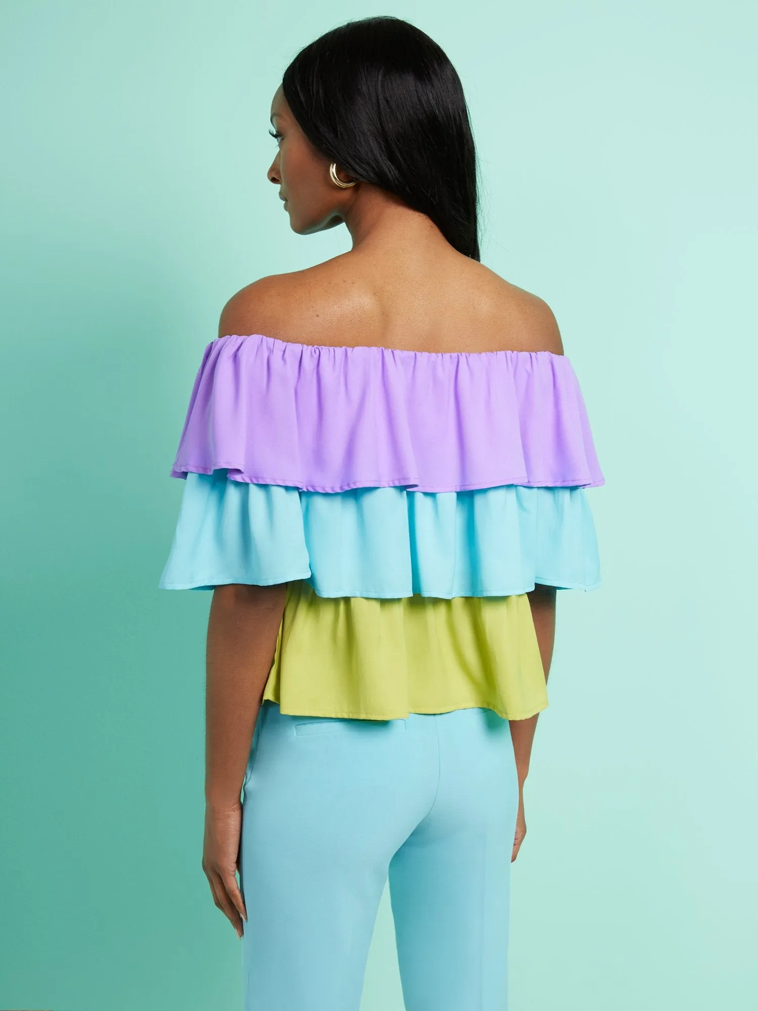 Colorblock Off-The-Shoulder Top