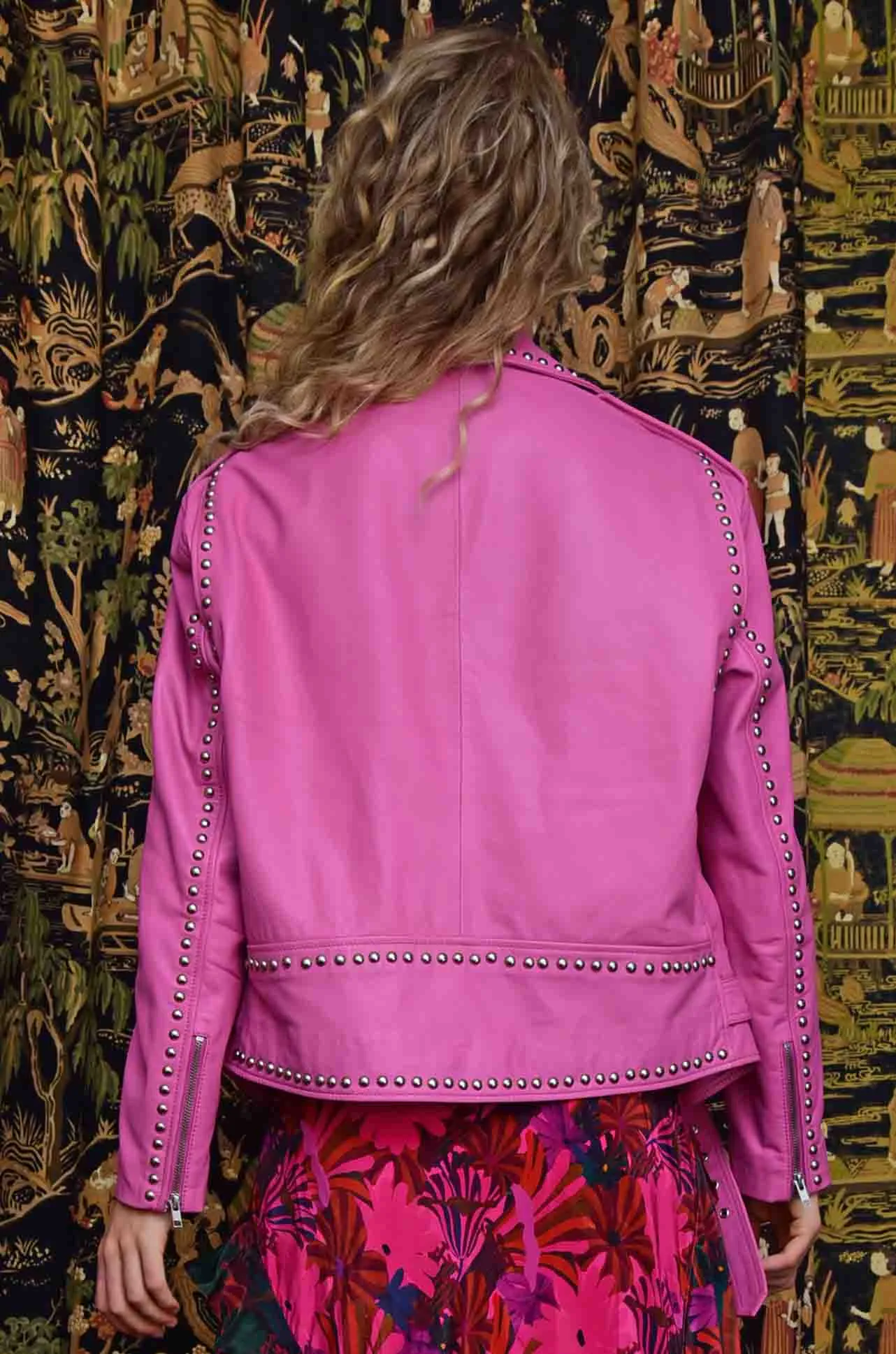 Cooper - Hide & Seek Star Studded Leather Jacket in Pink