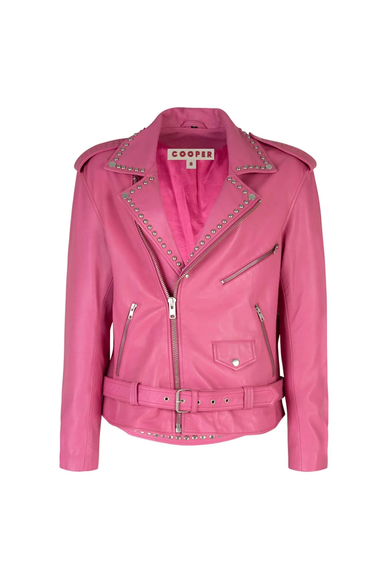 Cooper - Hide & Seek Star Studded Leather Jacket in Pink