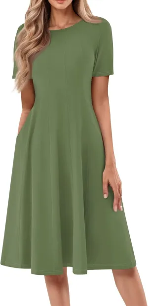 COTECRAM Summer Dress for Women 2025 Vacation Casual Short Sleeve Floral Boho Dresses Beach Flowy Midi Sundress with Pockets